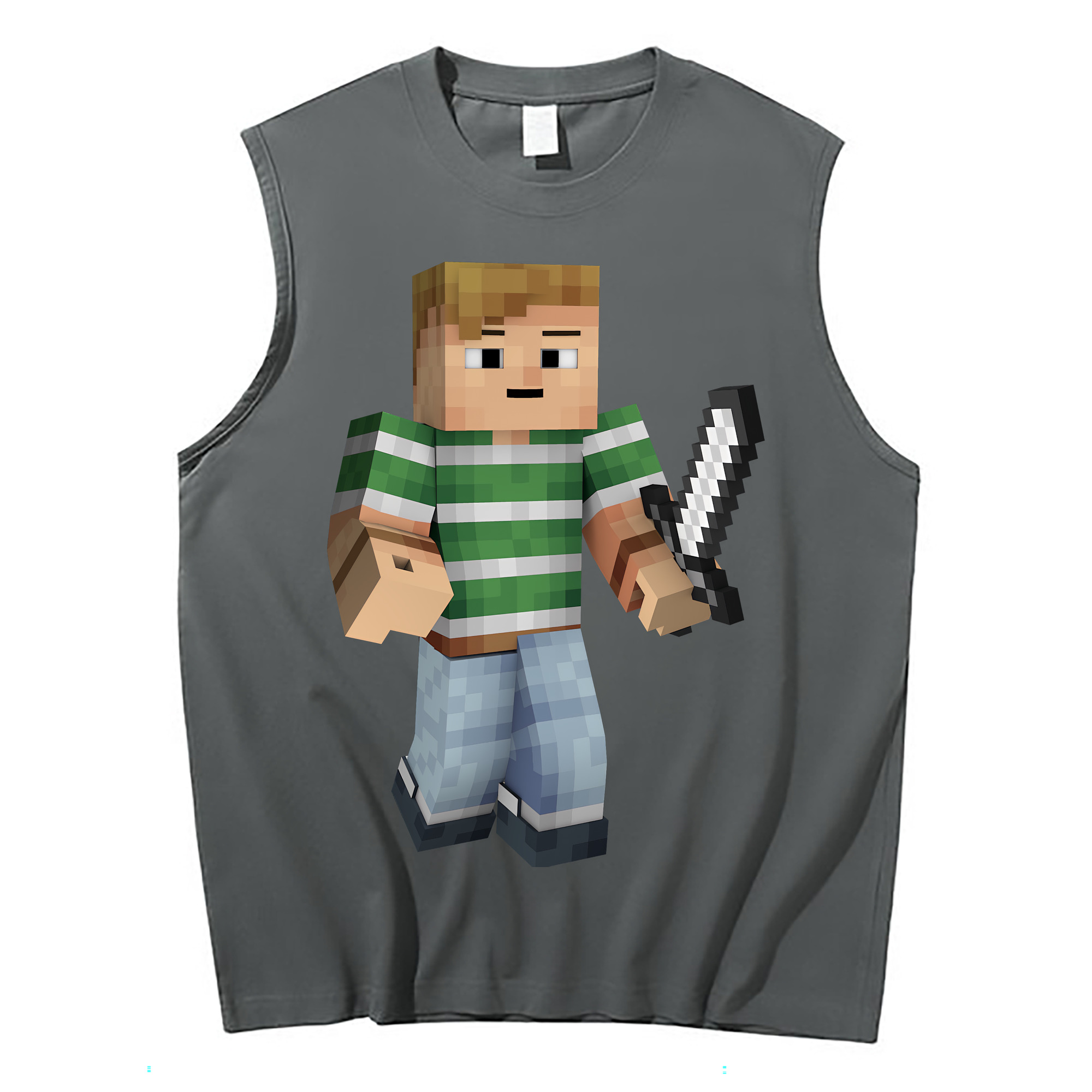 （画像用） マインクラフト ブロックの世界 Minecraft MC Block world コットン100％タンクトップ（フロントプリント）